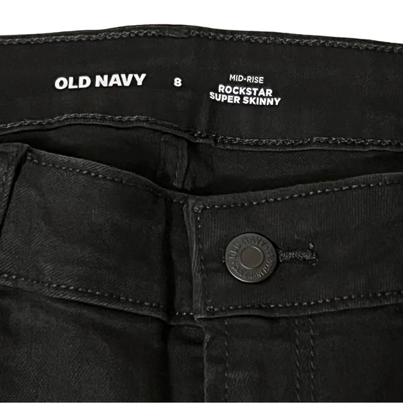 Old Navy Sz 8 Mid Rise Distressed Rockstar Super Skinny Jeans Black Ankle - Picture 6 of 11